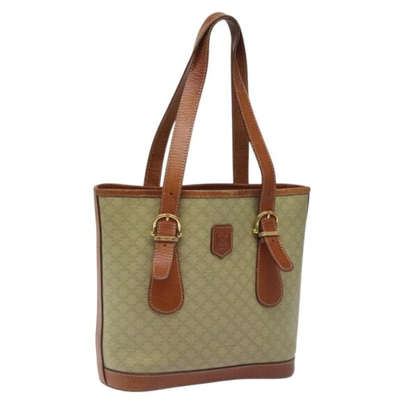 CELINE Macadam Canvas Tote Bag Beige Gold Auth JB070 - Picture 1 of 16